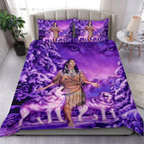 Powwow Store gb nat003515 native girl and wolf purple bedding sets