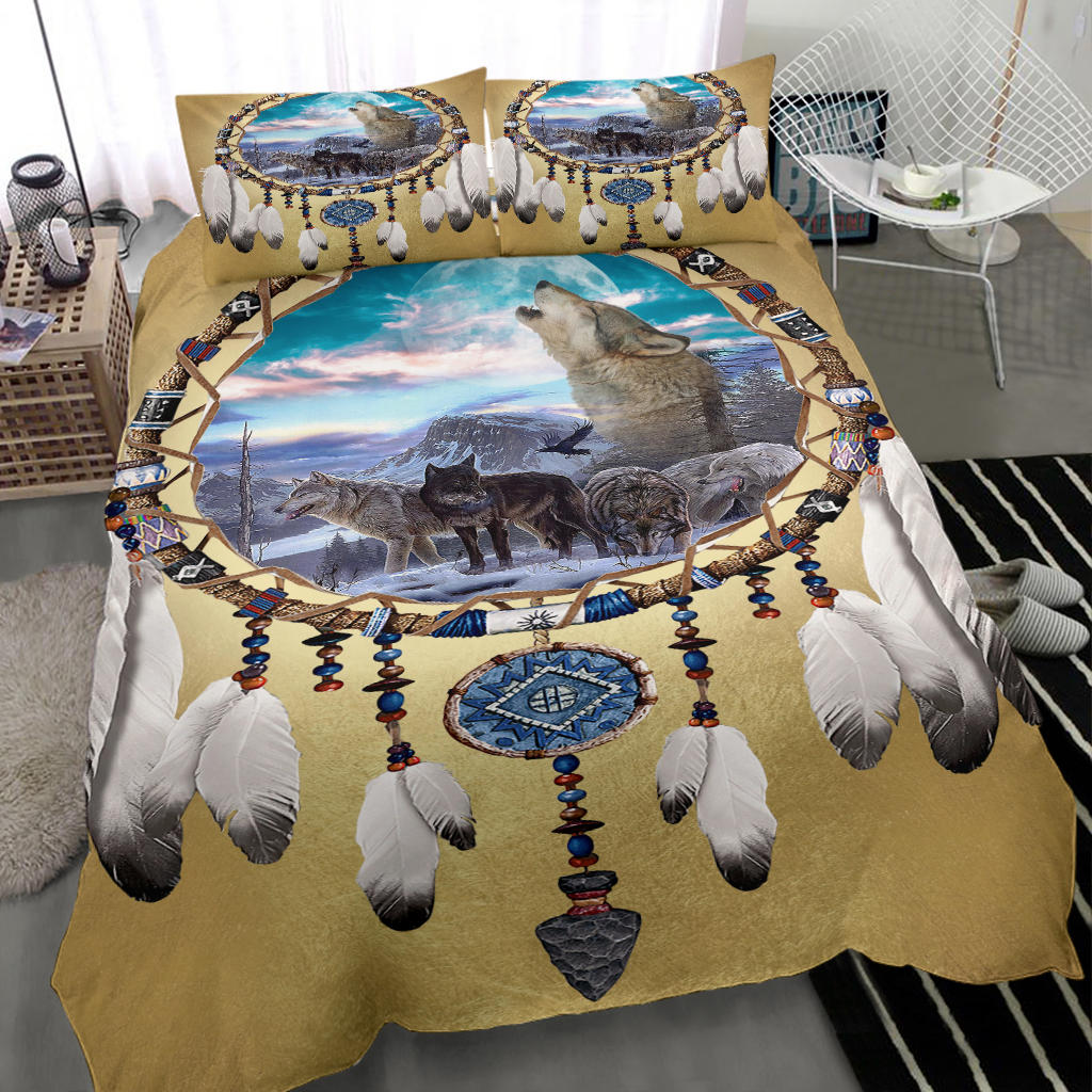 Powwow Store wolves dreamcatcher native american bedding sets