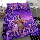 Powwow Store gb nat003515 native girl and wolf purple bedding sets