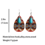 Powwow Storeaztec pattern wood turquoise teardrop earrings for women