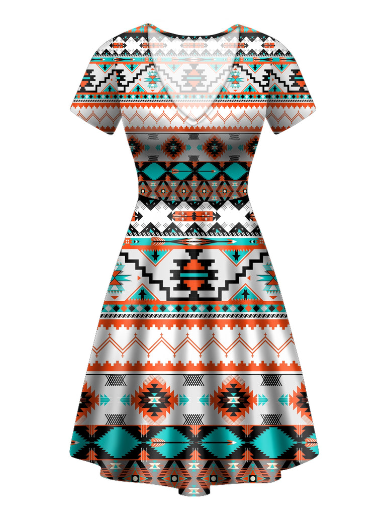 GB-NAT00152 Native Border Design Patterns Neck Dress