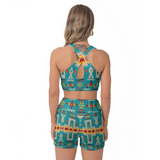 GB-NAT00062-05 Turquoise Tribe Design Women's Sports Bra Suit