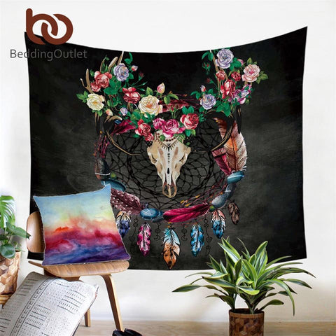 Dreamcatcher Tribal Horns Native American Tapestry - Powwow Store