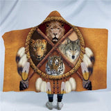 Dreamcatcher Bear Tiger Wolf Native American Design Hooded Blanket - ProudThunderbird