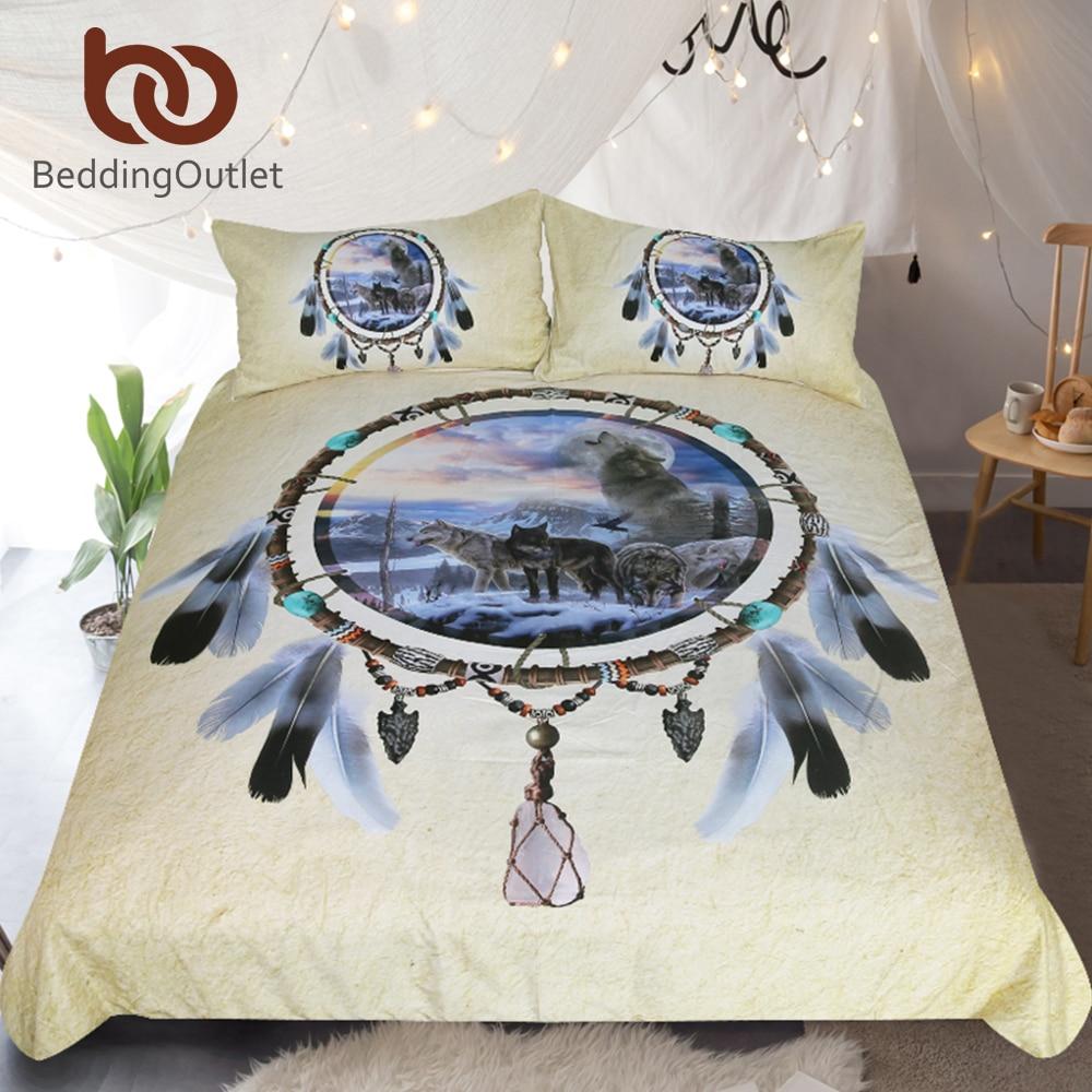 Wolves Tribal Dreamcatcher Native American Bedding Set - Powwow Store