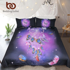 Romantic Purple Feathers Bedclothes  Dreamcatcher Native American Bedding Set - Powwow Store