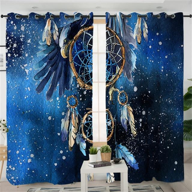 Dreamcatcher Blue Galaxy Native American Design Window Living Room Curtain - ProudThunderbird