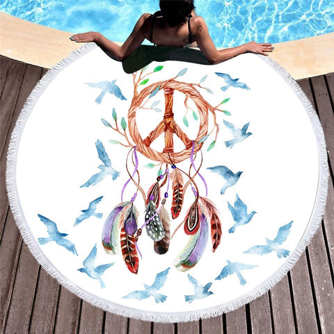 Dreamcatcher Round Colorful Native American Beach Towel - ProudThunderbird