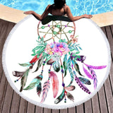 Dreamcatcher Flower Round Native American Beach Towel - ProudThunderbird