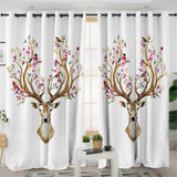 Floral Moose Elk Native American Living Room Curtain - ProudThunderbird