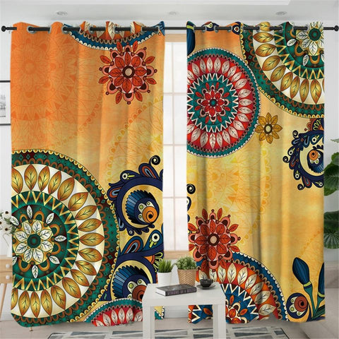 Kaleidoscope Ethnic Mandala Flowers Native American Design Window Living Room Curtain - ProudThunderbird