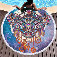 Owl Large Round With Tassels Native American Beach Towel - Powwow Store