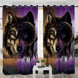 Purple Mountain Wolf Dreamcatcher Native American Design Window Living Room Curtain