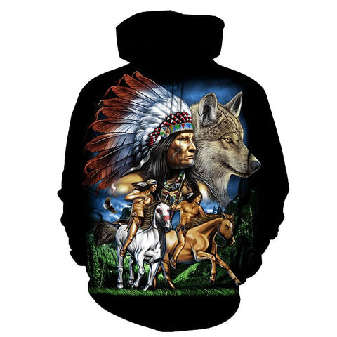 Chief Wolf Warriors Native American All Over Hoodie - Powwow Store