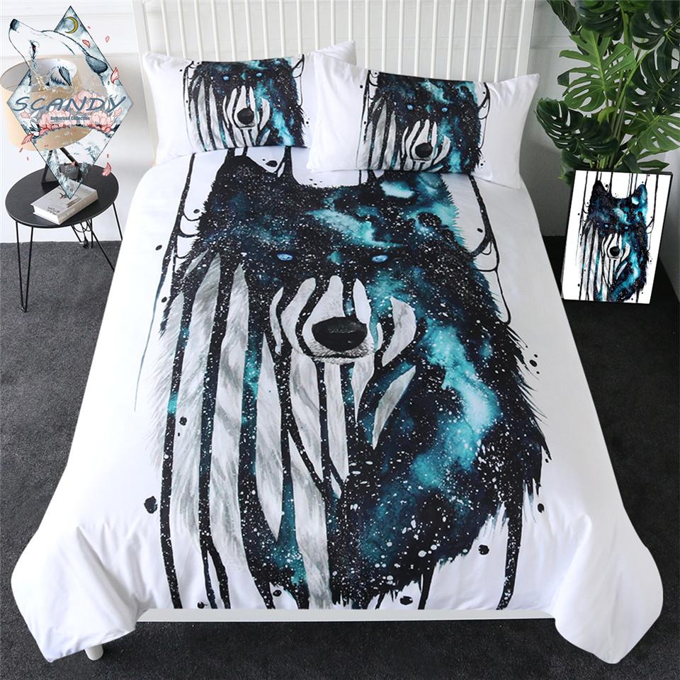 Dripping Galaxy Wolf Native American Bedding Set