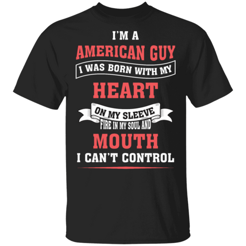 I Am A American Guy Heart On My Sleeve G500 Gildan 5.3 oz. T-Shirt - Powwow Store