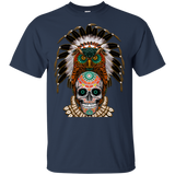 Chief Skull Brown Owl Feather Native American Design T-shirt - ProudThunderbird