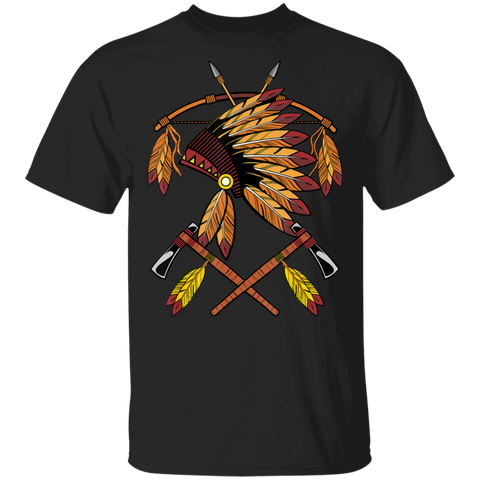 Powwow Store native american war bonnet bow arrows feathers and tomahawk g500 gildan 5 3 oz t shirt