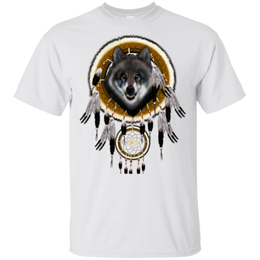 Grey Face Wolf Dream Catcher Native American Design T-shirt - ProudThunderbird