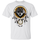 Grey Face Wolf Dream Catcher Native American Design T-shirt - ProudThunderbird