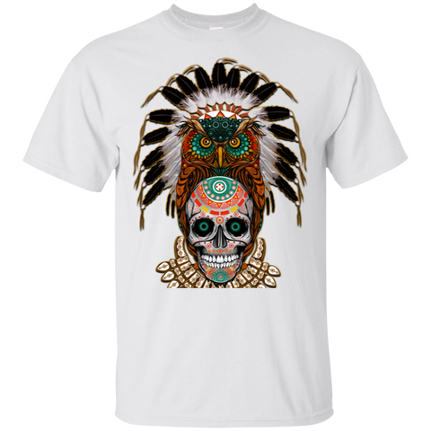 Chief Skull Brown Owl Feather Native American Design T-shirt - ProudThunderbird