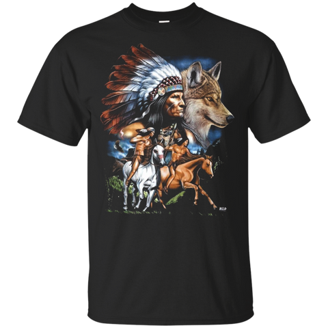 Chief Riding Horse Wolf Native American T-shirt - ProudThunderbird