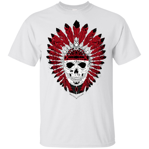 Chief Skull Red Feather Native American Design - ProudThunderbird