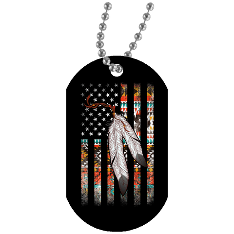 Native Flag Feather Native American Dog Tag - Powwow Store