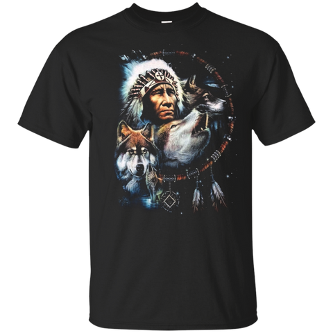 Chief With Three Wolves Native American T-shirt - ProudThunderbird