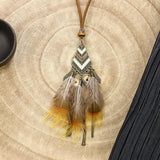 Powwow Store exknl women bohemian ethnic long chain feather dreamcatcher skeleton tassel pendant necklace choker boho jewelry accessories pendant necklaces