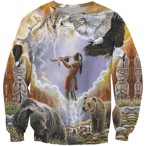Calling The Totem Spirit Animal Native American Design 3D Sweatshirt - ProudThunderbird