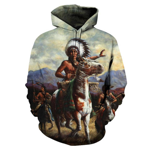 Tribal Warrior Native American All Over Hoodie no link - Powwow Store