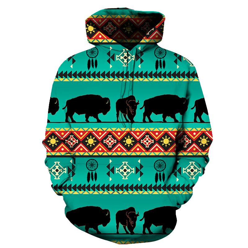Running Turquoise Bison Native American All Over Hoodie - Powwow Store
