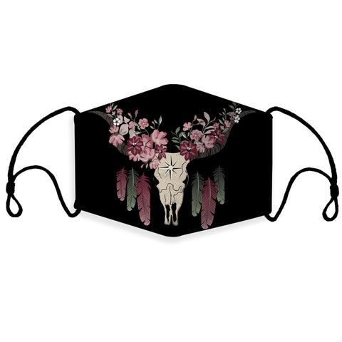 GB-NAT00534 Skull Bison Head With Flowers 3D Mask (with 1 filter)
