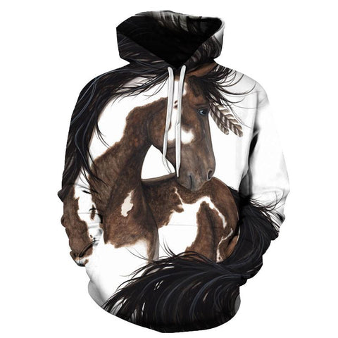 Powwow StoreGBNAT00273 Brown Art Horse 3D Hoodie