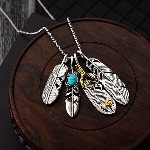 Fashion Metal Eagle Claw Feather Turquoise Pendant Necklace Vintage Indian