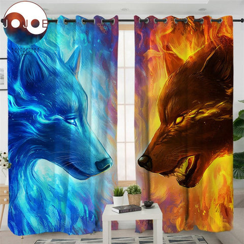 Fire and Ice Wolves Native American Design Window Living Room Curtain - ProudThunderbird