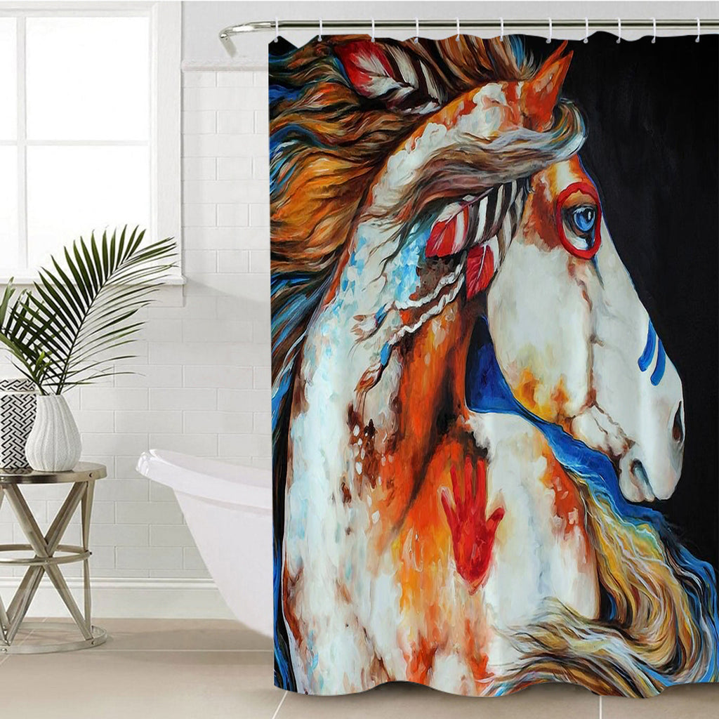 GB-NAT00121-SCUR01 Horse Native American Shower Curtain