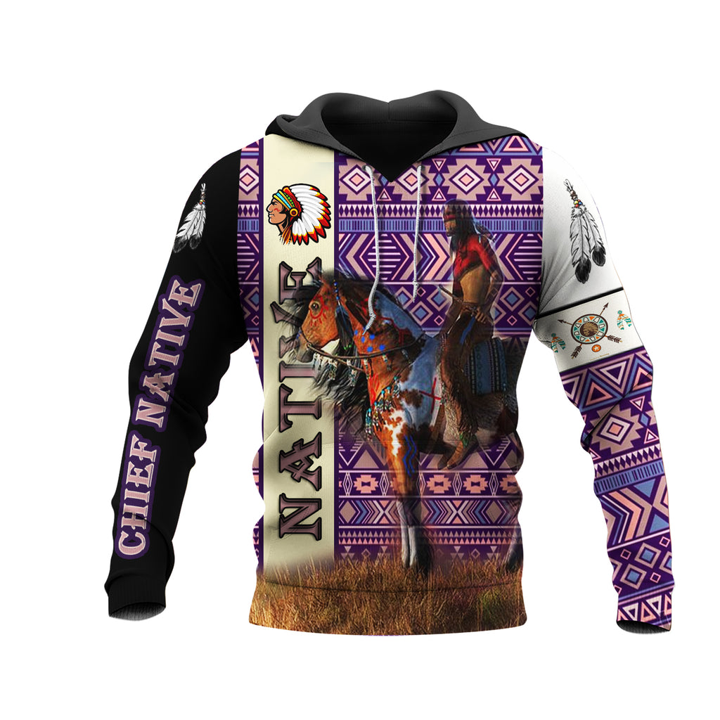 Powwow Store gb nat00570 chief and horse pattern 3d hoodie