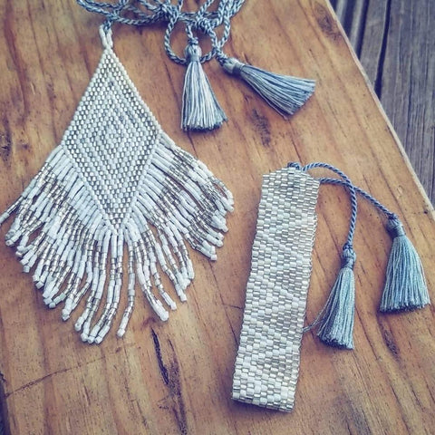 Silver Geometric Pattern Seed Beads Native American Bracelet