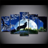 5 Pieces Howling Wolf Blue Moon Cherry Blossoms Night Native American Canvas - ProudThunderbird