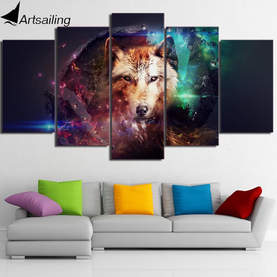 5 Pieces Galaxy Wolf Native American Canvas - ProudThunderbird