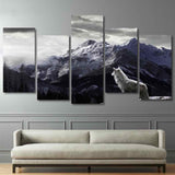 5 Pieces Snow Mountain Wolf Native American Canvas Wall - ProudThunderbird