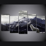 5 Pieces Snow Mountain Wolf Native American Canvas Wall - ProudThunderbird