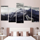 5 Pieces Snow Mountain Wolf Native American Canvas Wall - ProudThunderbird