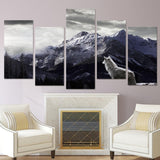 5 Pieces Snow Mountain Wolf Native American Canvas Wall - ProudThunderbird
