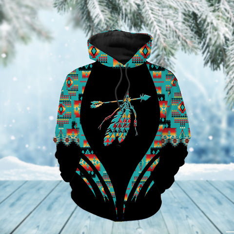 Powwow StoreHD00018 Pattern Feather Native American 3D Hoodie