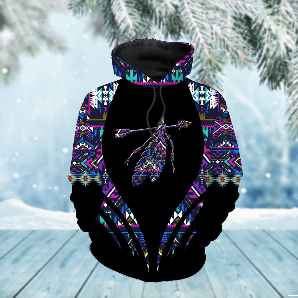 HD00021 Pattern Feather Native American 3D Hoodie