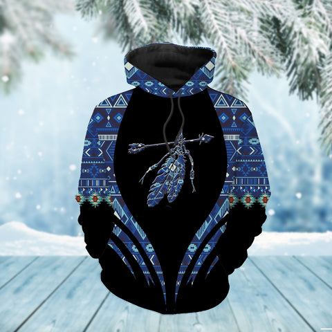 Powwow StoreHD00022 Pattern Feather Native American 3D Hoodie