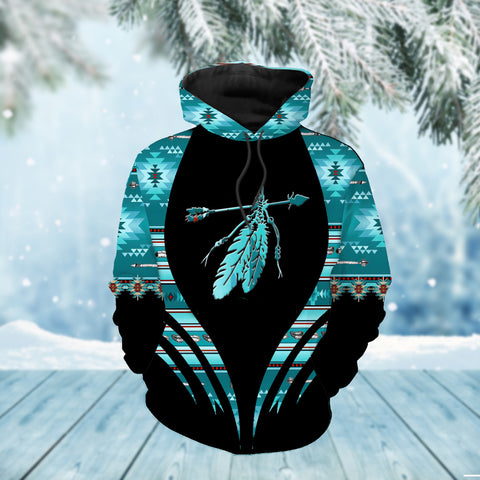 Powwow StoreHD00024 Pattern Feather Native American 3D Hoodie